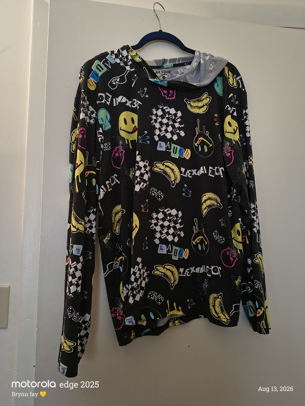 Joe Boxer Black Hoodie with Yellow, Pink, Blue and Green Graphics
